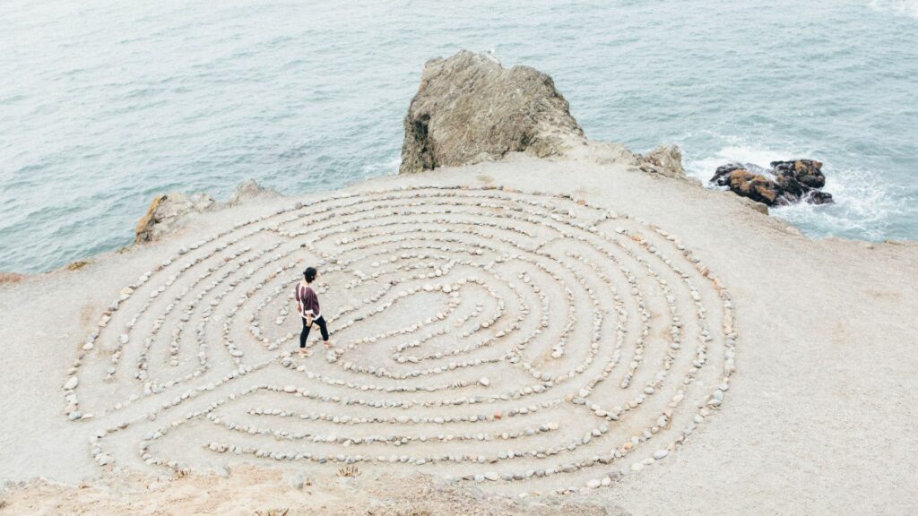 Person doing a walking meditation through a labyrinth