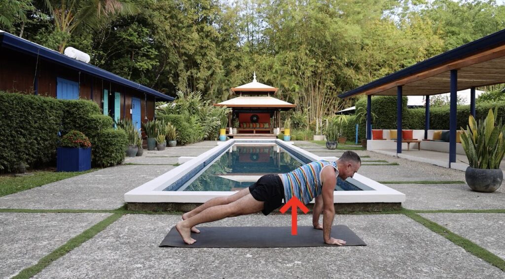 man in plank pose | upper pushup position for pain free movement