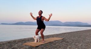 yoga for energy with yogi aaron greece beach 9 chair pose