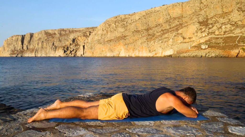 Restorative Yoga for stress relief | Resting Crocodile Pose by Yogi Aaron