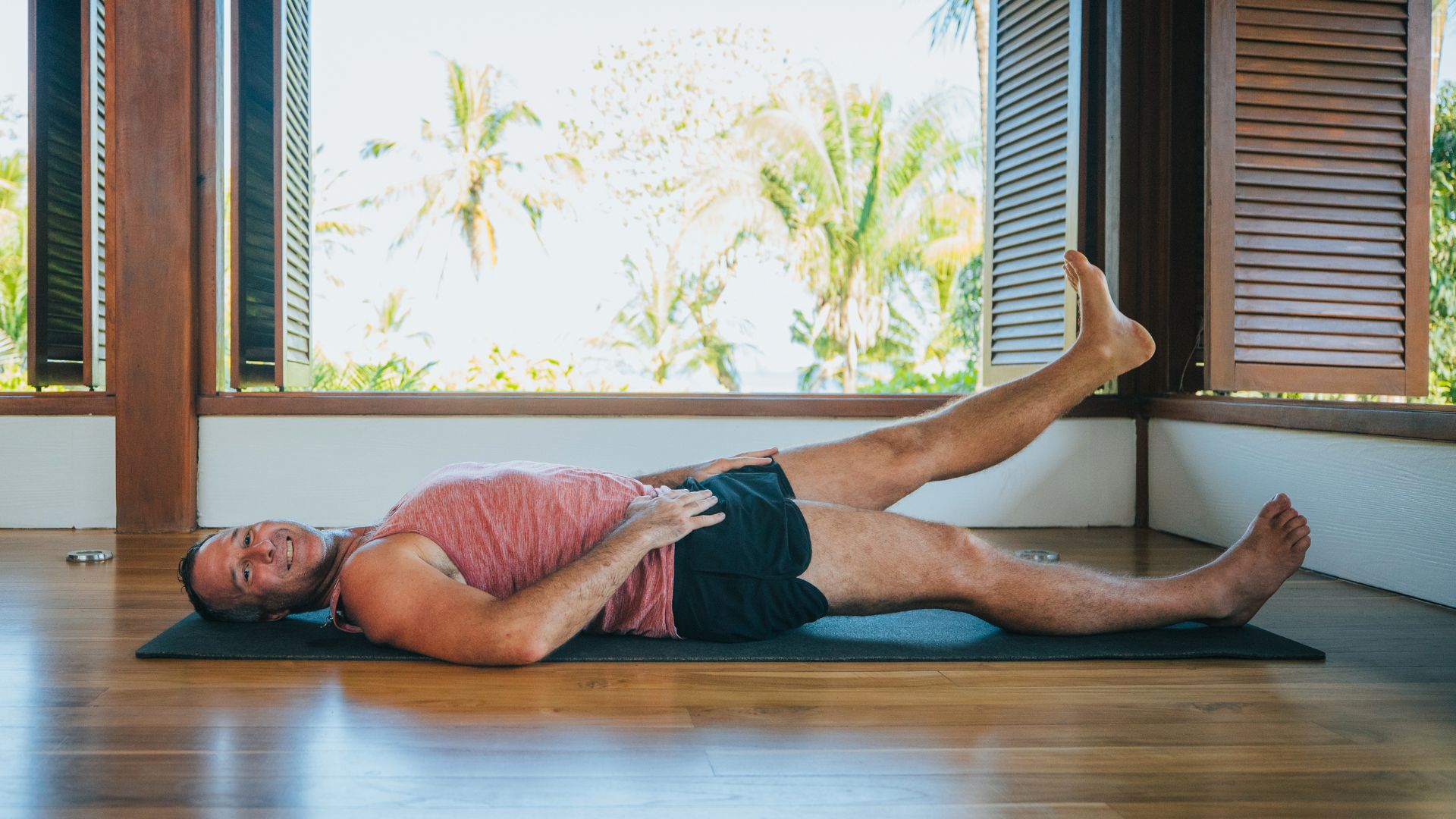 Yogi Aaron doing One-Leg Lift Yoga Pose at Blue Osa in Costa Rica